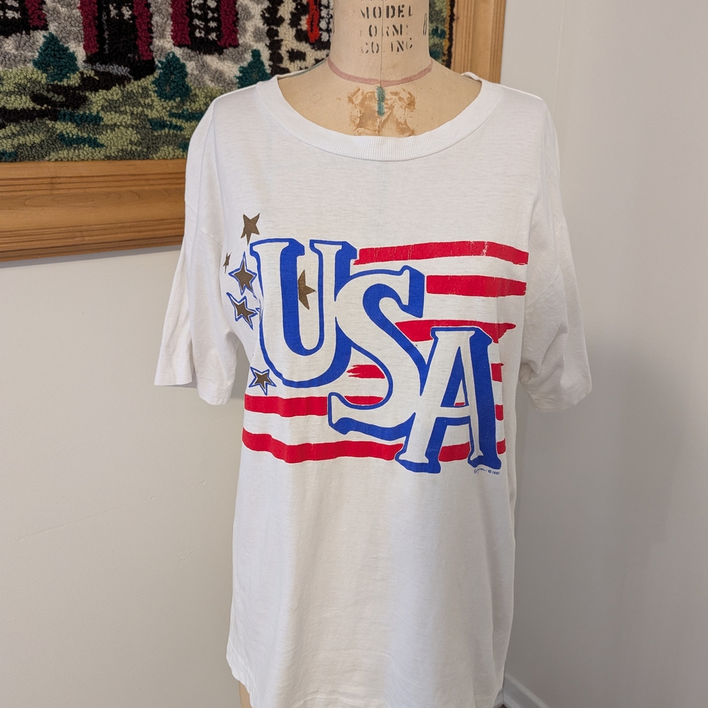 USA Graphic T-Shirt in White and Blue - Picture 3 of 9